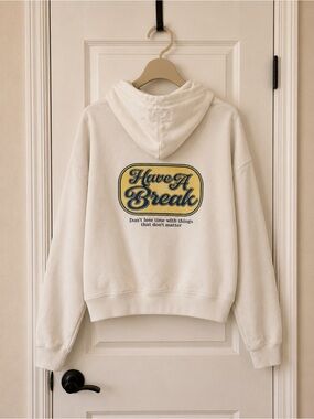 Zara Boys Cream Hoodie Have A Break Retro Graphic Sz 13-14 Teen 164cm EUC